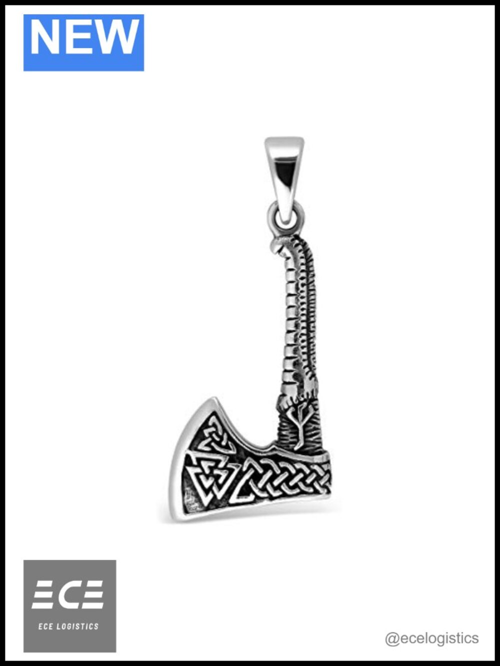 925 Sterling Silver Viking Axe Mjolnir Valknut Pendant Necklace